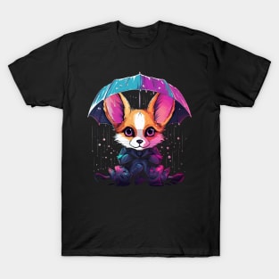 Fennec Fox Rainy Day With Umbrella T-Shirt